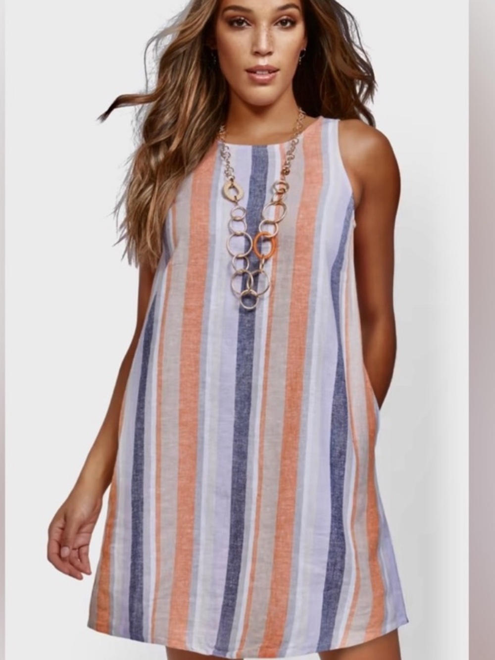 New York & Co. Soho Street Striped Sleeveless Orange Navy Purple Colorway Size L